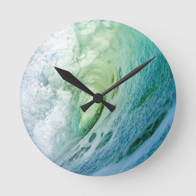 blue sea water watercolor design round clock (Front)
