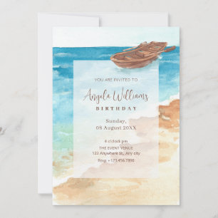 Blue sea watercolor art paint birthday invitation