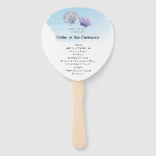 Blue Sea Watercolor Theme Wedding Program Hand Fan