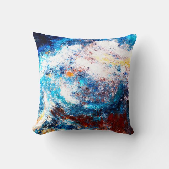 Blue sea wave. Artistic splashes of bright paints. Cushion (Front)