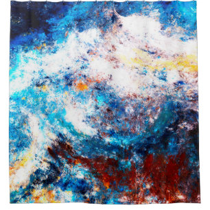 Blue sea wave. Artistic splashes of bright paints. Shower Curtain