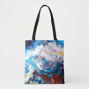 Blue sea wave. Artistic splashes of bright paints. Tote Bag