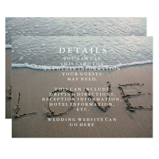 Blue Sea Waves and Sand Beach Wedding Information Card