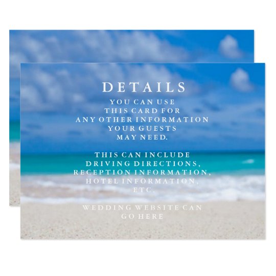 Blue Sea Waves and Sand Beach Wedding Information Card