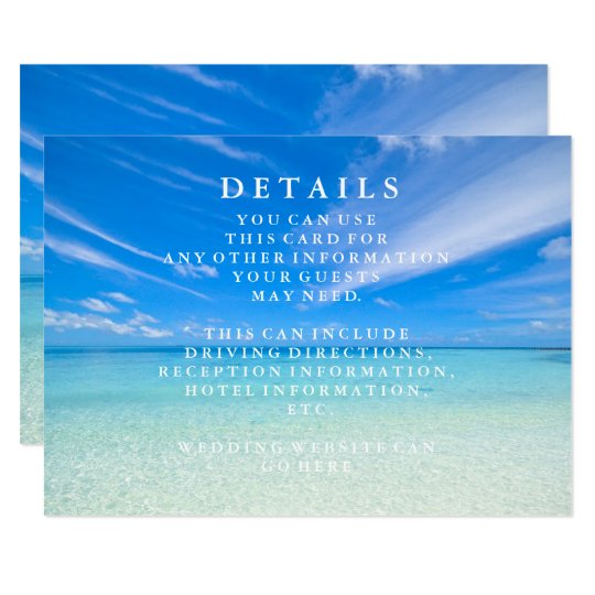 Blue Sea Waves and Sand Beach Wedding Information Card