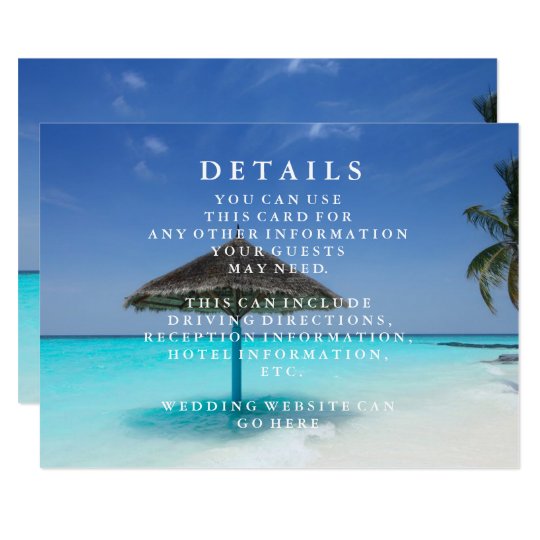 Blue Sea Waves and Sand Beach Wedding Information Card