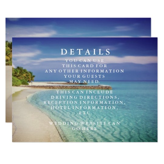 Blue Sea Waves and Sand Beach Wedding Information Card