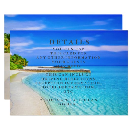 Blue Sea Waves and Sand Beach Wedding Information Card
