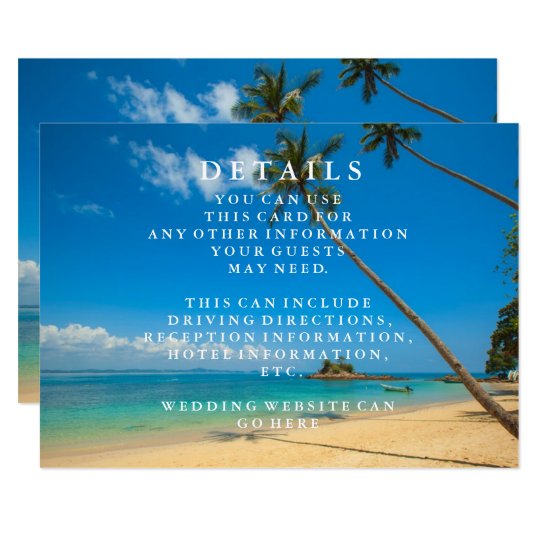 Blue Sea Waves and Sand Beach Wedding Information Card