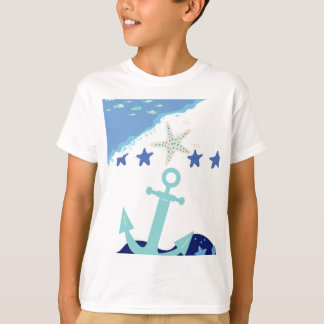 Blue Sea with Fish and Stars lively Design T-Shirt