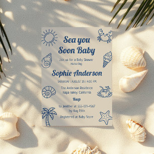 Blue Sea You Soon Baby Coastal Baby Shower Invitation