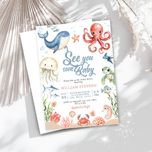 Blue Sea you Soon Ocean Animal Baby Shower Invitation