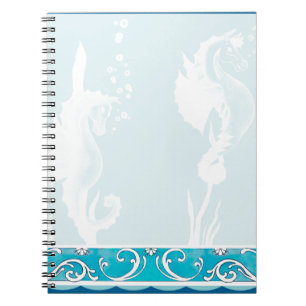 Blue SeaHorse and Swirl Design Notebook
