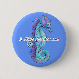 Blue Seahorse Button