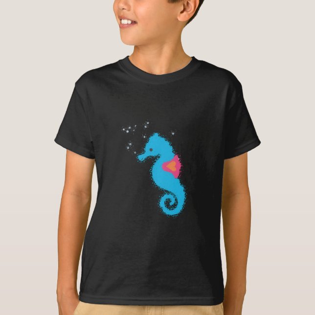 Blue Seahorse Cartoon T-Shirt (Front)