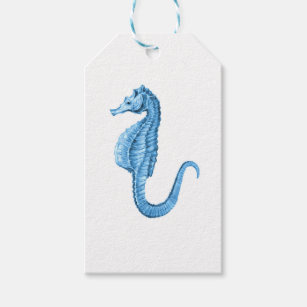 Blue seahorse coastal nautical ocean beach gift tags