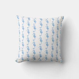 Blue Seahorse Coastal Pattern  Cushion