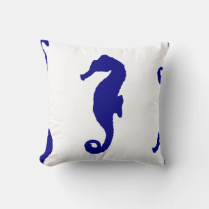 Blue Seahorse Coastal Pattern Cushion