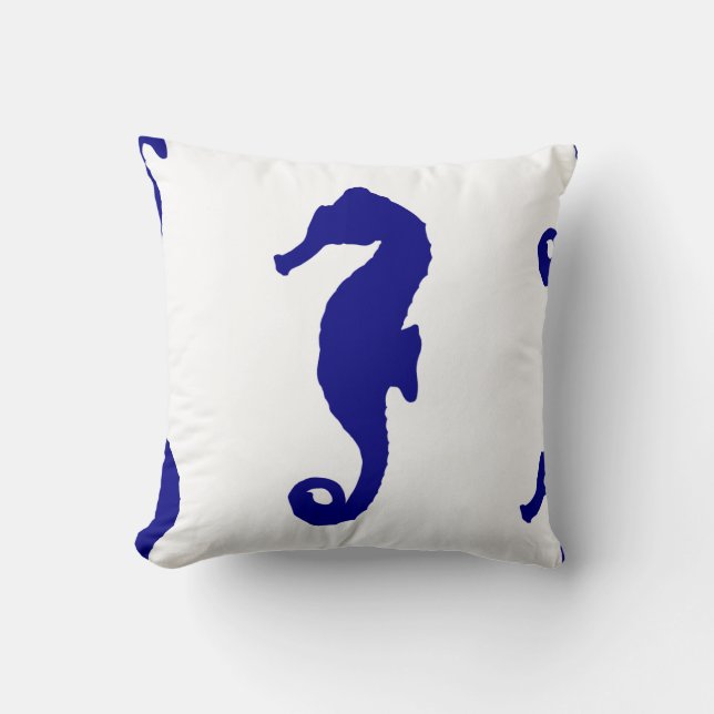 Blue Seahorse Coastal Pattern Cushion (Front)