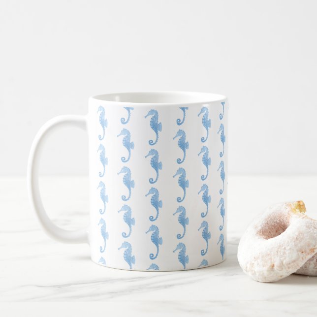 Blue Seahorse Coastal Pattern Mug  (With Donut)