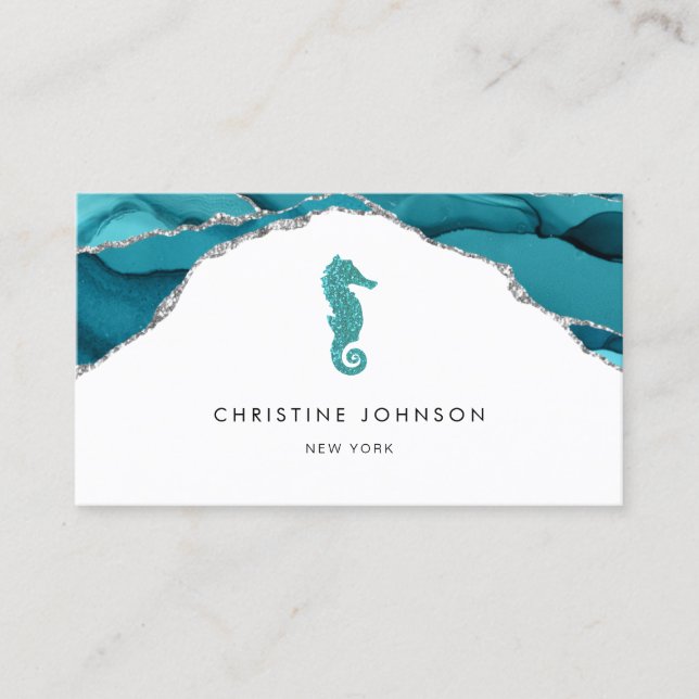 blue seahorse design business card (Front)