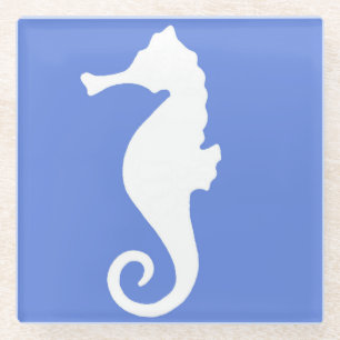 Blue Seahorse Glass Coaster