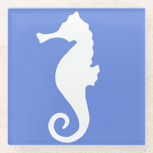 Blue Seahorse Glass Coaster (Front)