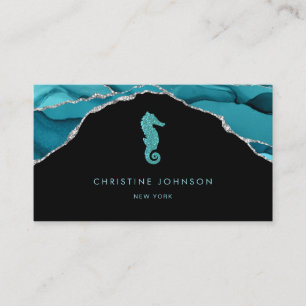 blue seahorse logo design business card