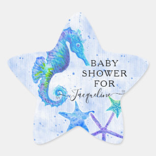 Blue Seahorse n Starfish Beach Seaside Baby Shower Star Sticker