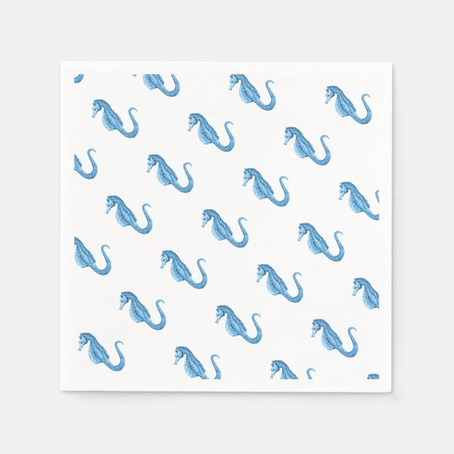 Blue seahorse nautical coastal ocean beach napkin (Front)