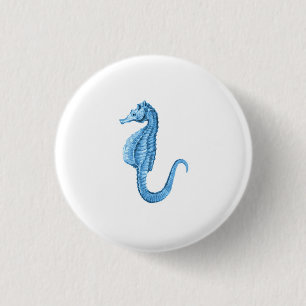 Blue seahorse nautical ocean coastal beach 3 cm round badge