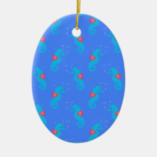 Blue Seahorse Pattern Ceramic Tree Decoration