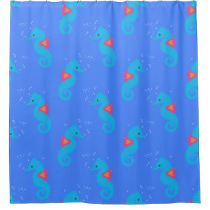 Blue Seahorse Pattern Shower Curtain