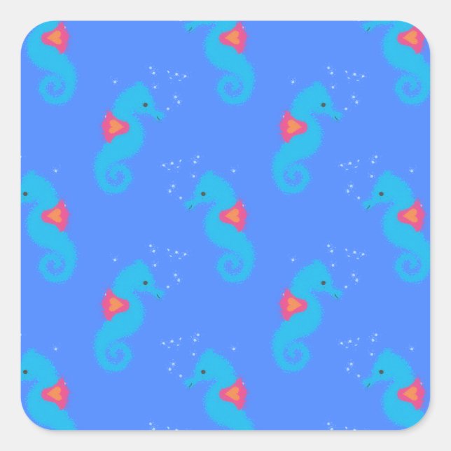 Blue Seahorse Pattern Square Sticker (Front)