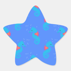 Blue Seahorse Pattern Star Sticker
