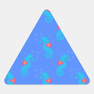 Blue Seahorse Pattern Triangle Sticker
