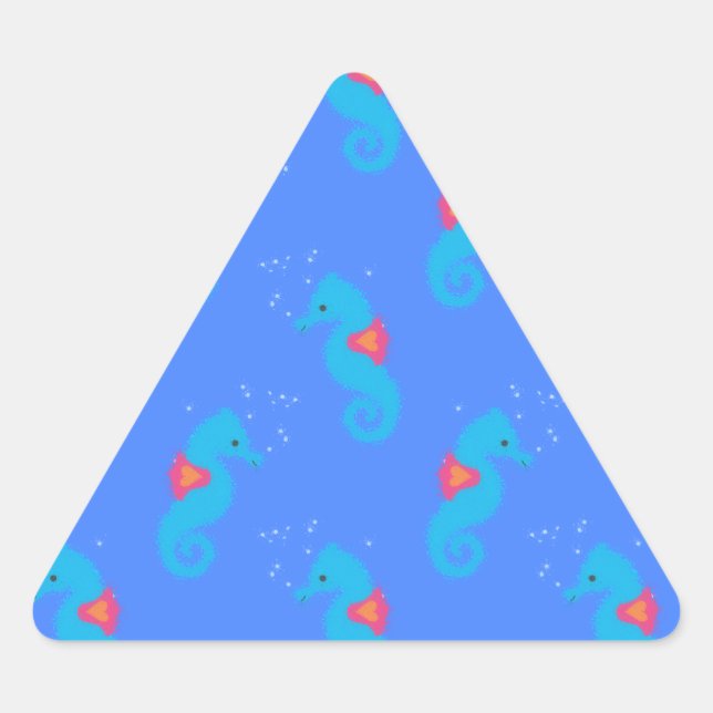 Blue Seahorse Pattern Triangle Sticker (Front)