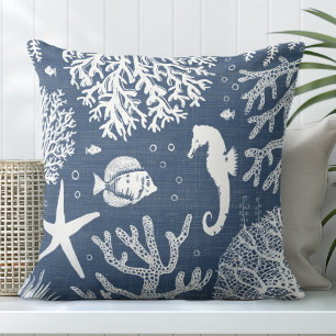 Blue Seahorse Throw Pillow
