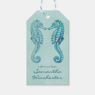 Blue Seahorse Watercolor Gift Tags