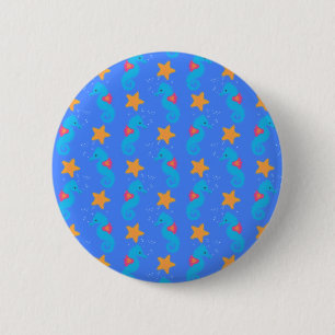 Blue Seahorses And Starfish Pattern 6 Cm Round Badge