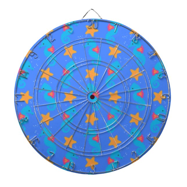 Blue Seahorses And Starfish Pattern Dartboard (Front)