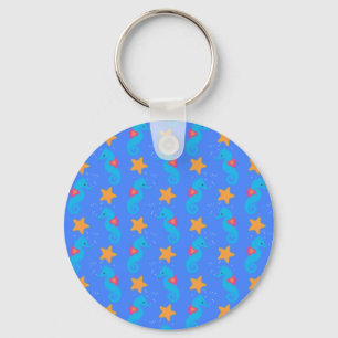 Blue Seahorses And Starfish Pattern Key Ring