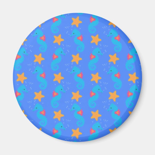 Blue Seahorses And Starfish Pattern Magnet (Front)