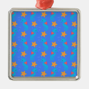 Blue Seahorses And Starfish Pattern Metal Tree Decoration