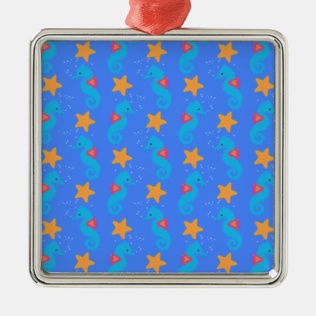 Blue Seahorses And Starfish Pattern Metal Tree Decoration (Front)