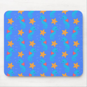 Blue Seahorses And Starfish Pattern Mouse Mat