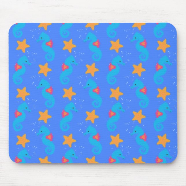 Blue Seahorses And Starfish Pattern Mouse Mat (Front)