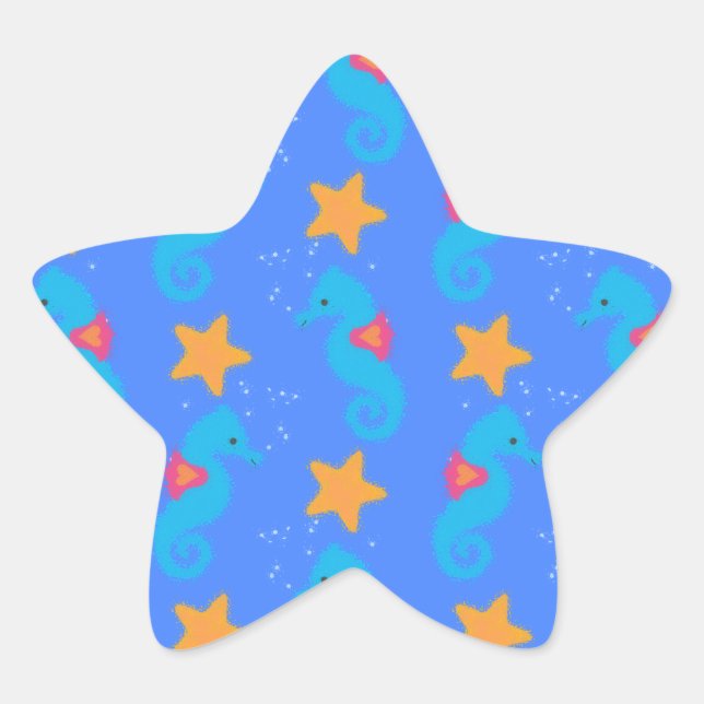 Blue Seahorses And Starfish Pattern Star Sticker (Front)