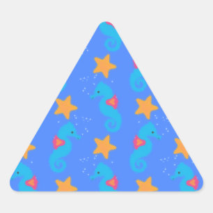 Blue Seahorses And Starfish Pattern Triangle Sticker