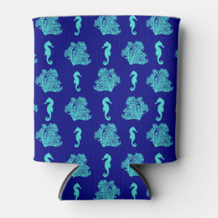 Blue Seahorses Coastal Beach Can Cooler